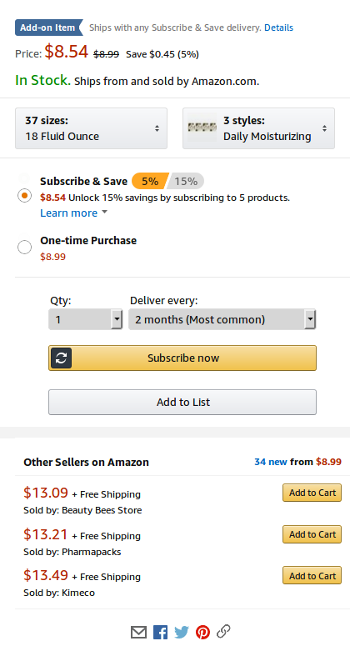 Amazon.com's Aveeno purchase options.
